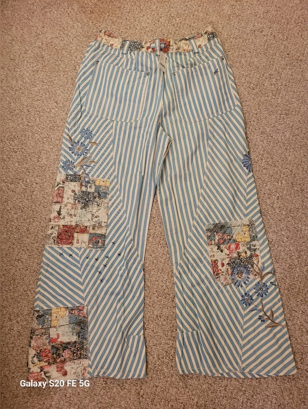 Free People Wide Leg Lightweight Railroad Stripe Cotton Fabric Pants. Jeans